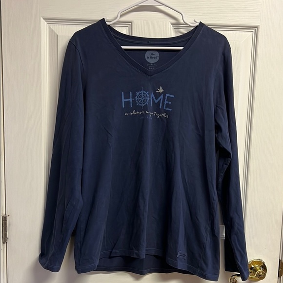 Life Is Good Tops - Life Is Good Dark Blue V-Neck Long Sleeve Shirt
